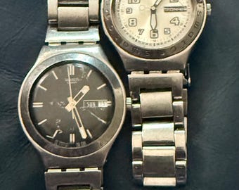 Vintage SWATCH Irony BiG Y2K stainless steel Need TLC YGS714G Blackguard Too Flip YGS716G Cool Days Champagne colored no papers - READ