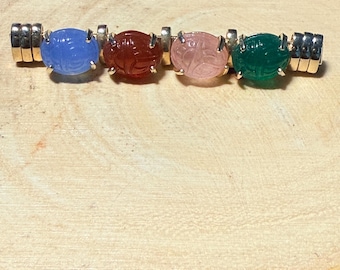 Vintage MCM Egyptian Revival Scarab Brooch – Gold Plated Gemstone Pin