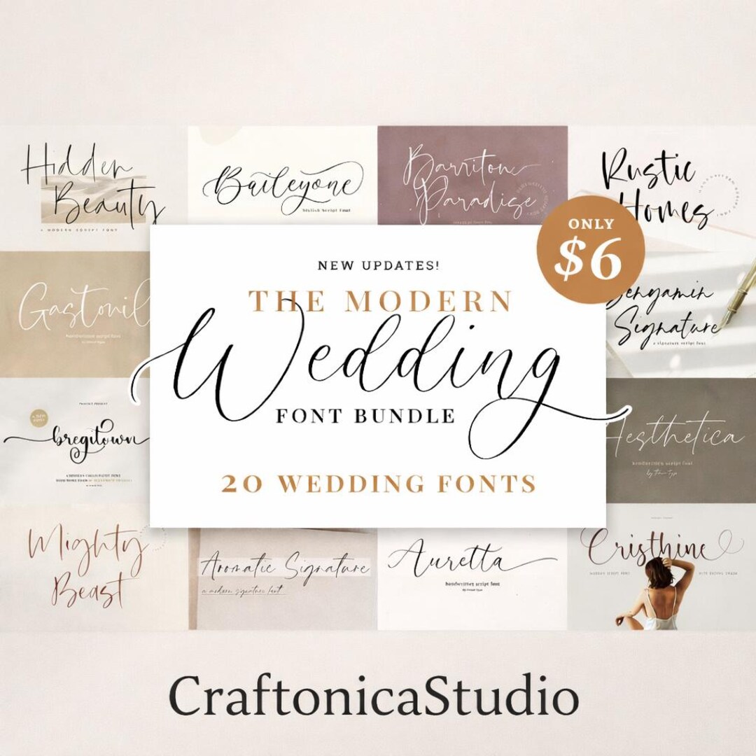 Wedding Font Bundle: Calligraphy, Cricut & Canva Fonts (commercial Use ...