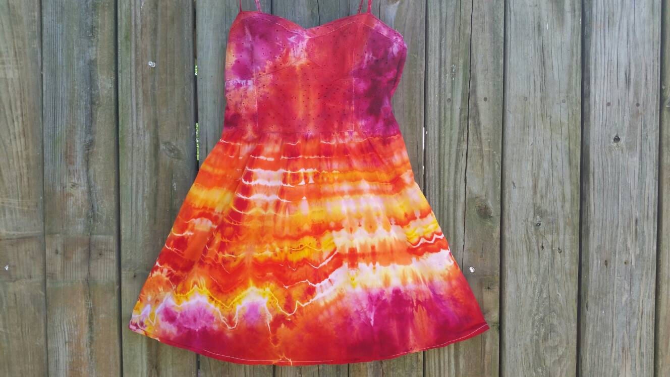 Tie dye dress / orange and pink tie dyed dress/ boho upcycle/ Etsy