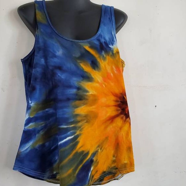 Ladies tie dye tank top sunflower dye tank top blue