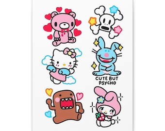 Lienzo estirado con personajes kawaii: arte mural divertido en tonos pastel