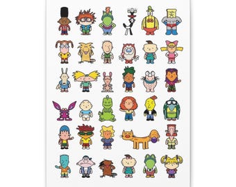 Lienzo estirado mate con cuadrícula de personajes de dibujos animados vintage, 3,17 cm