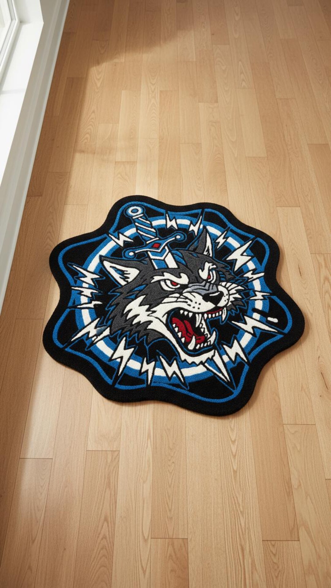 Wolf Rug Drawing Hand Tufted Wolf Rug, New Zealand Wool Area Rug, Unique Shape Animal ...