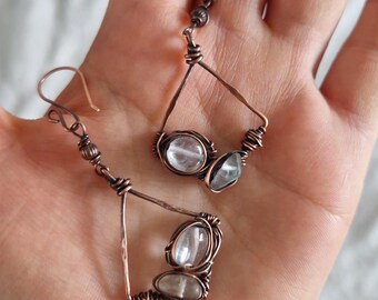 イヤリング 銅と蛍石 ユニークなハンドメイド