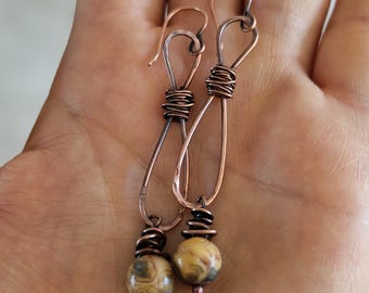Pendientes de cobre y piedras de ágata únicos hechos a mano
