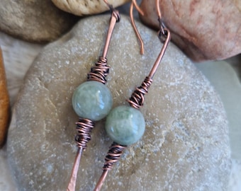 Earrings Copper & Agate Stones Unique Handmade