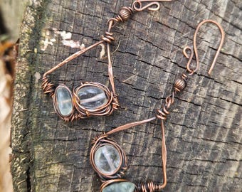 Pendientes de cobre y cuarzo – Pieza única hecha a mano