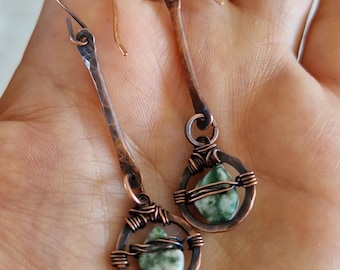 Pendientes de cobre y jaspe hechos a mano
