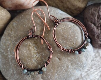 Earrings Copper & Kyanite Stones Unique Handmade