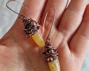 銅と瑪瑙の石のイヤリング ユニークなハンドメイド