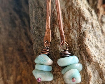 銅とアマゾン産の素材を使用したハンドメイドイヤリング