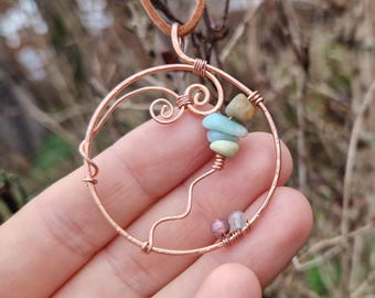 ペンダント 銅、瑪瑙、アマゾナイト ストーン ユニークなハンドメイド