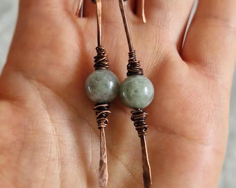 Earrings Copper & Agate Stones Unique Handmade