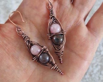 銅と瑪瑙の石のイヤリング ユニークなハンドメイド