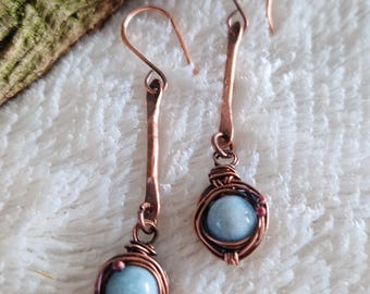 銅と瑪瑙の石のイヤリング ユニークなハンドメイド