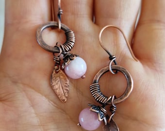 Pendientes de cobre y piedras de ágata únicos hechos a mano