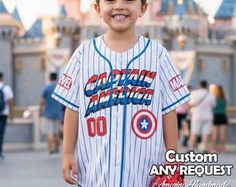 Personalized Captain America Baseball Jersey , Kid/Youth/Adult Jersey Team Outfit