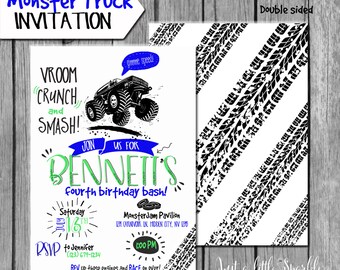 Monster truck Invitation, Truck invites, Monster truck party, Truck Birthday Invitations, Printable Monster invite