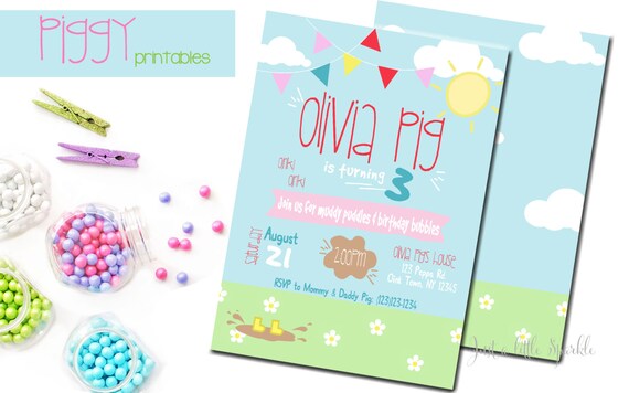 Pig invitation, Piggy invite, Piggy Birthday, Pig Birthday invitation, Peppa Pig inspired Printable, DIY Il_570xn