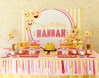 Emoji Party Backdrop, Emoji party theme, Emoji Printable, Digital Emoji items, Emoji Printable Backdrop, Yellow and Pink Emoji Banner