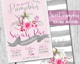 Pumpkin invitation, Printable Pumpkin invite, little pumpkin theme, Pumpkin Birthday party
