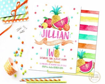 Tutti Fruiti invitation, Tutti Fruiti Birthday invite, Fruit theme party, Tutti Fruiti invitation