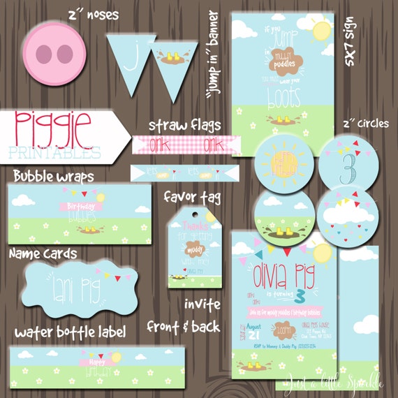 Pig invitation, Piggy invite, Piggy Birthday, Pig Birthday invitation, Peppa Pig inspired Printable, DIY Il_570xn