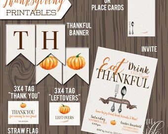 Thanksgiving party set, Printable Thanksgiving invite, Friendgiving invitations, Thanksgiving Party