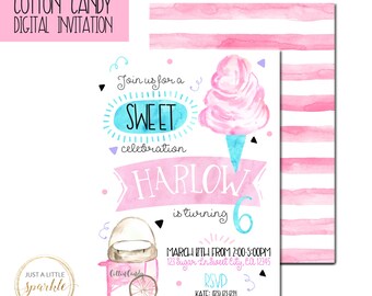 Cotton Candy Invitation, Cotton Candy Birthday invite, Cotton Candy theme party, Cotton Candy digital invitation