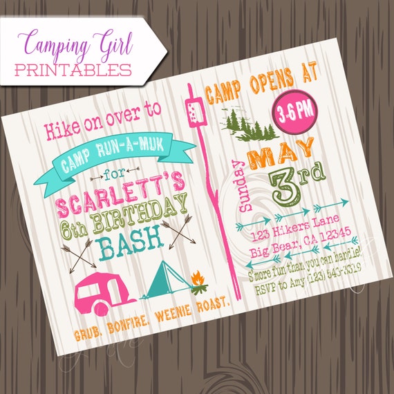 Girl Camping Birthday Invitation Diy Printable Camp Birthday