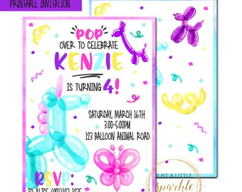 Balloon Animal birthday invitation, printable invitation, Balloon Animal Party, Balloon Animal, Girls Birthday