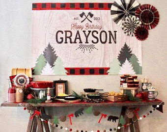 Lumberjack Birthday backdrop , Printable Lumberjack birthday,Lumberjack party backdrop, Lumberjack Party