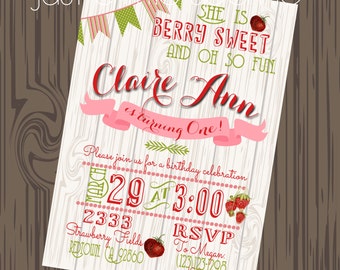 Strawberry invitations, Strawberry Printables, Strawberry Patch theme, Strawberry Birthday invite