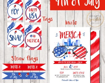 4th of July Party, digital fourth of july invitation, Fourth of July party, 4th of July party