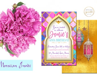 Moroccan Invitation, Indian invitation, Bollywood invitation, Printable Moroccan invitation, Arabian Printable invite, Arabian party