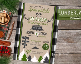 Lumberjack Birthday Invitation, Printable Lumberjack birthday invite, Camping invitation