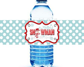 Christmas water bottle labels, DIY, Melted Snowman water bottle labels