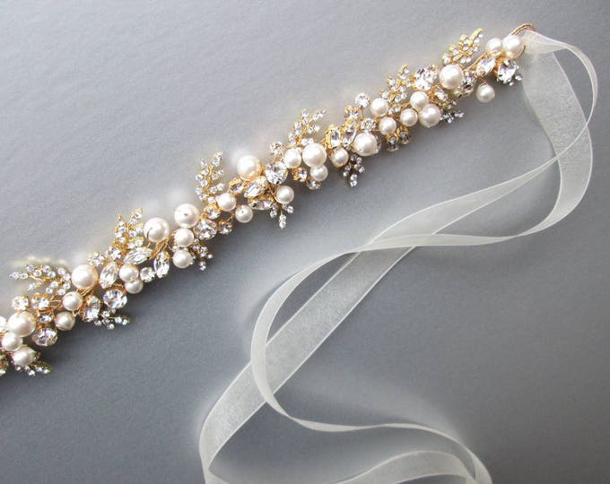 Bridal belt, Crystal and pearl belt, Rhinestone wedding belt in gold, silver, rose gold, Bridal belt sash, Premium European Crystal belt