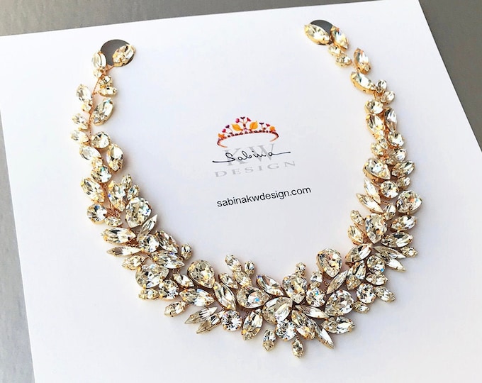 Bridal Crystal necklace in gold or silver, Statement necklace, Premium European Crystal bridal bib necklace, Rhinestone necklace