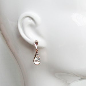 Rose gold crystal bridal drop earrings, Bridal dangling earrings, Wedding rhinestone drop earrings in gold, silver, Slim earrings