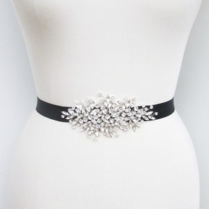 Kristall Gürtel Schärpe, Braut Gürtel Schärpe, Schwarze Kristall Schärpe, Perlen Kristall Strass Schärpe, Hochzeit Gürtel in Gold, Silber oder Roségold