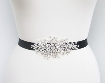 Crystal belt sash, Bridal belt sash, Black Crystal sash, Beaded Crystal Rhinestone Sash, Wedding belt in gold, silver or rose gold