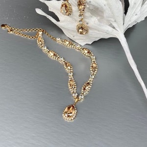 Backdrop champagne Bridal crystal necklace, Lariat Bridal necklace, Crystal necklace, Sparkly rhinestone party necklace