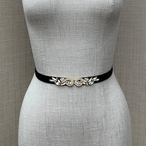 Black belt, Crystal stretch velvet belt with clasp closure, Bridal crystal velvet belt, Fitted bridal belt in gold or silver Rhinestone belt
