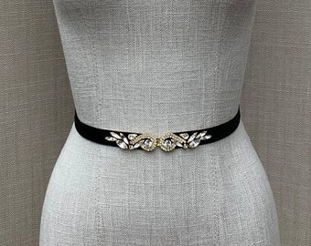 Black Velvet Elastic Belt With Square Rhinestone Buckle - 5  display picture 2
