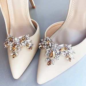 Champagne Shoe clips, Bridal shoe clips, Premium European Crystal shoe clips, Shoe embellishments jewelry, Rhinestone party shoe clip on