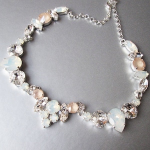 Pastel Ivory cream and opal bridal crystal necklace and earrings, Premium European Crystal jewelry set, Statement jewelry