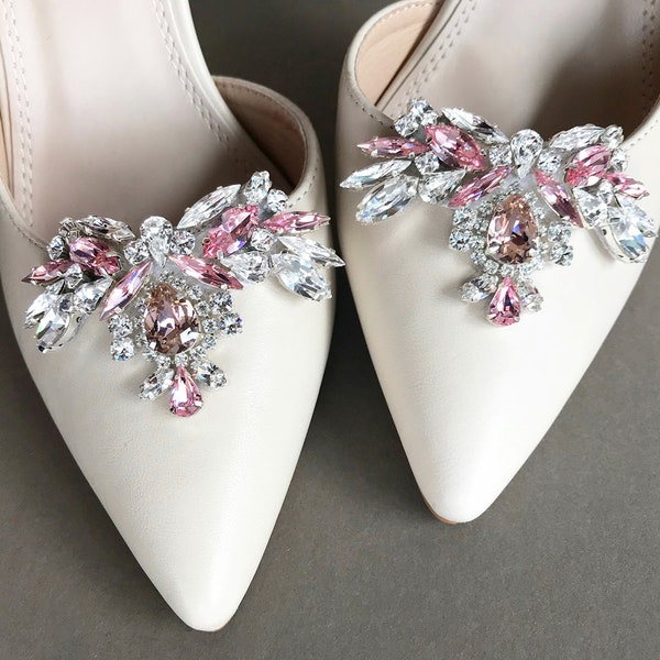 Fermagli per scarpe rosa cipria, fermagli per scarpe da sposa, gioielli di abbellimenti per scarpe di cristallo europeo premium, fermaglio per scarpe da festa con strass su appliques