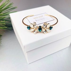 Emeralds and Opals Premium European Crystal bridal bracelet, Wedding bracelet, Dainty bridal bracelet, Gold, rose gold, silver